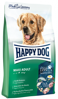 Сухой корм для взрослых собак крупных пород весом от 26 кг Happy Dog Maxi Adult 23/13 (птица, лосось, рыба, ягненок, мидии)